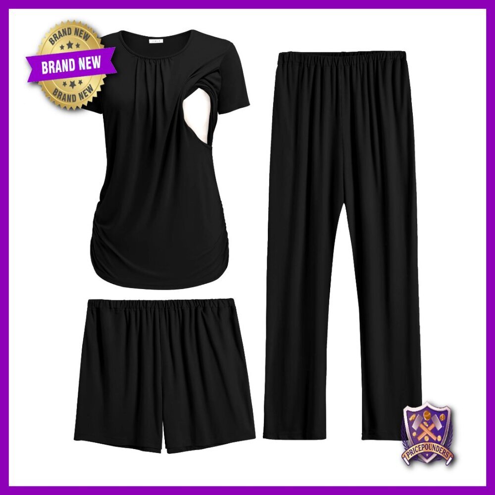 Maternity Nursing Pajama Set 3 Piece Postpartum Lounge Breastfeeding